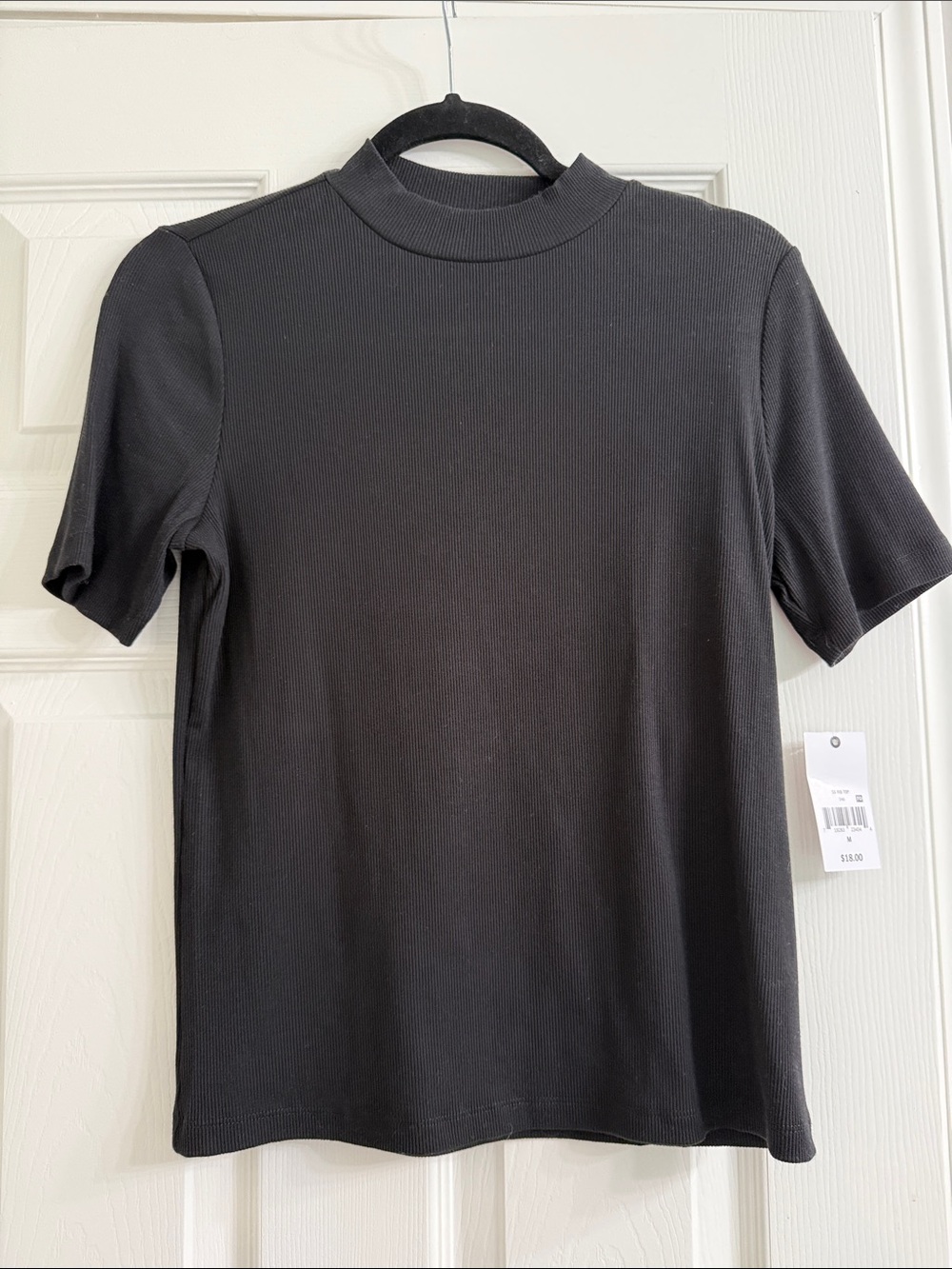 Black Short-Sleeve Ribbed Mock Neck Shirt